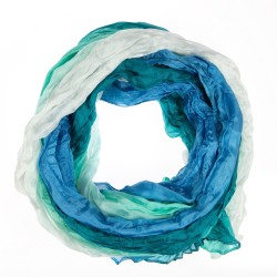 Crinkle-Schal Farbverlauf blautürkis weiß 100% reine Seide Damen