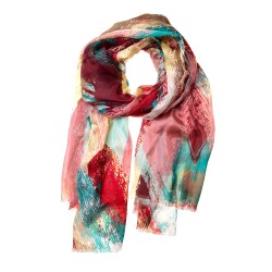 AHMADDY Seidenschal Halstuch Schal fuchsia beige Paintart 