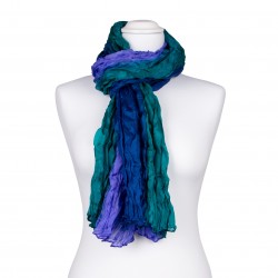 Knitterschal XXL blau grün Farbverlauf 100% reine Seide 180x90cm Crash-Schal