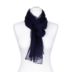 Seidenschal Chiffon blau marineblau 100% reine Seide 180x55cm einfarbig