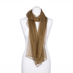 Chiffon-Seidenschal Khaki Grünbraun 100% reine Seide 180x55cm einfarbig