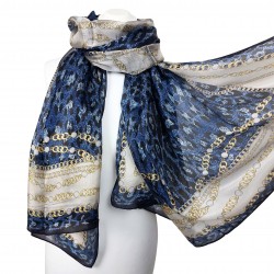 Seidenschal Halstuch Schal Chiffon klassisch blau beige