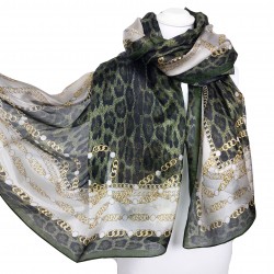 Seidenschal Halstuch Schal Chiffon klassisch grün beige