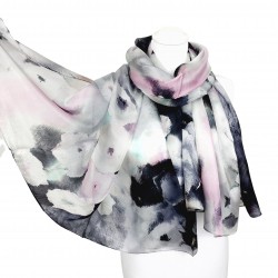 Seidenschal Halstuch Schal Floralprint weiß schwarz pink