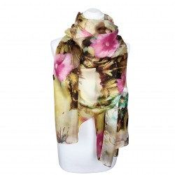 Seidenschal Halstuch Schal Floralprint gelb pink