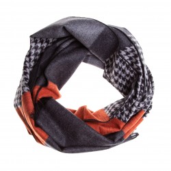 Seidenschal Seidenflanell Hahnentritt orange grau reine Seide 180x30cm