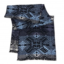 Schal Seidenflanell Ornamente schwarz grau blau 