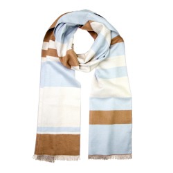 Winterschal Seidenflanell Schal blau braun gestreift 
