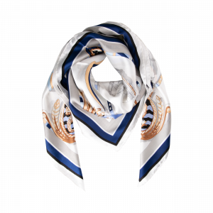 Seidentuch Halstuch XL maritim naturweiß blau