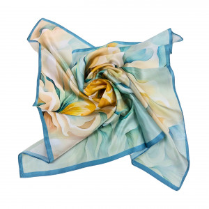 Nickituch Halstuch blau gold Floralprint