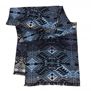 Schal Seidenflanell Ornamente schwarz grau blau