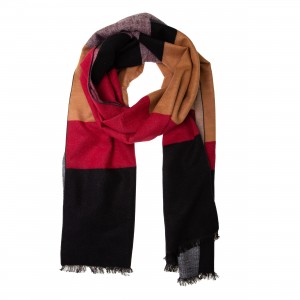 Winterschal XXL Seidenflanell Schal Stola gestreift schwarz braun rot