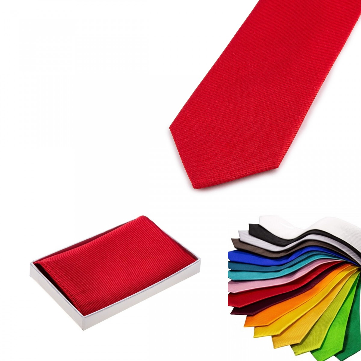 Herren-Set - Krawatte und Einstecktuch einfarbig in verschiedene Farben -  Tinitex