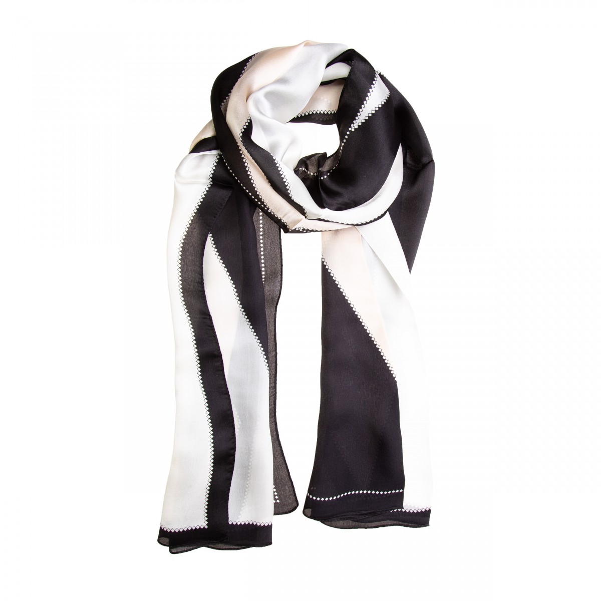 Seidenschal Halstuch Schal Satin schwarz weiß apricot 170x55cm