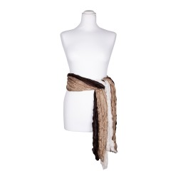 Crash-Schal mit weiß beige braunem Farbverlauf 100% reine Seide 180x90cm Seidengürtel