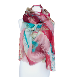 AHMADDY Seidenschal Halstuch Schal fuchsia beige Paintart 