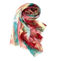 AHMADDY Seidenschal Halstuch Schal fuchsia beige Paintart 