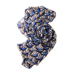 Seidenschal Halstuch Schal beige blau Muscheln