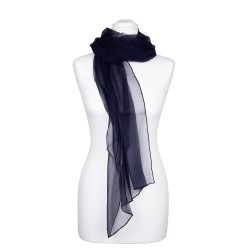 Seidenschal Chiffon blau marineblau 100% reine Seide 180x55cm unifarben