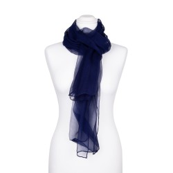 Chiffon-Seidenschal Nachtblau Marine 100% reine Seide 180x55cm einfarbig