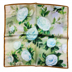 Seidentuch Halstuch Nickituch weiß braun Floralprint Rosen