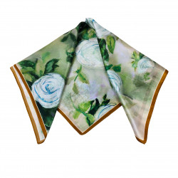 Seidentuch Halstuch Nickituch weiß braun Floralprint Rosen