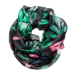 Seidenschal Halstuch Schal Chiffon schwarz Floralprint grün rosa 