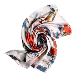 Seidenschal Halstuch Schal Chiffon naturweiß Floralprint orange