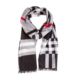 Seidenflanell Schal Halstuch kariert schwarz weiß rot 180x30 cm reine Seide
