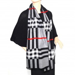 Seidenflanell Schal Halstuch kariert schwarz weiß rot 180x30 cm reine Seide