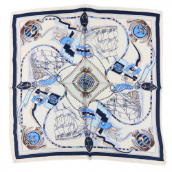 Seidentuch Halstuch klein maritim naturweiß blau