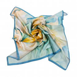 Nickituch Halstuch blau gold Floralprint