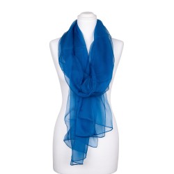 Seidenstola Chiffon Topas Blau 100% reine Seide 230x55cm