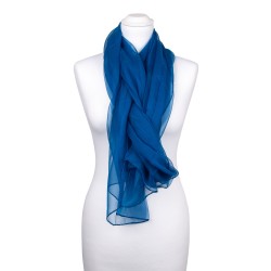 Seidenstola Chiffon Topas Blau 100% reine Seide 230x55cm Damen unifarben
