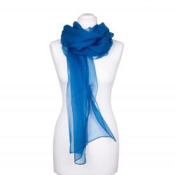 Seidenstola Chiffon Topas Blau 100% reine Seide 230x55cm einfarbig