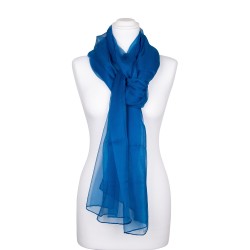 Seidenstola Chiffon Topas Blau 100% reine Seide 230x55cm uni