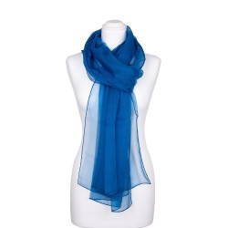 Seidenstola Chiffon Topas Blau 100% reine Seide 230x55cm uni einfarbig