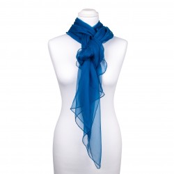 Seidenstola Chiffon Topas Blau 100% reine Seide 230x55cm Damen