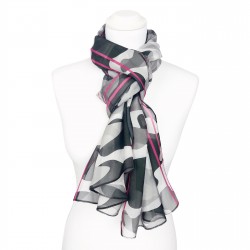 TINITEX Seidenschal Halstuch Schal Camouflage grau mit pinken Streifen 100% Seide
