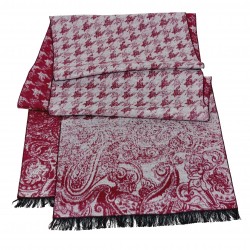Winterschal Seidenflanell Hahnentritt Paisley weinrot 