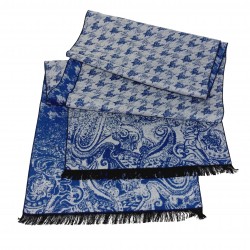Winterschal Seidenflanell Hahnentritt Paisley blau