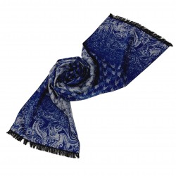 Winterschal Seidenflanell Hahnentritt Paisley blau