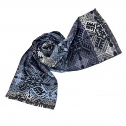 Schal Seidenflanell Ornamente schwarz grau blau 