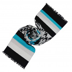 Winterschal Seidenflanell schwarz blau grau Streifen Hahnentritt
