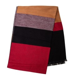 Winterschal XXL Seidenflanell Schal Stola gestreift schwarz braun rot 200x60 cm 100% Seide
