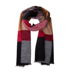 Winterschal XXL Seidenflanell Schal Stola gestreift schwarz braun rot 200x60 cm 100% Seide