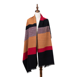 Winterschal XXL Seidenflanell Schal Stola gestreift schwarz braun rot 200x60 cm 100% Seide