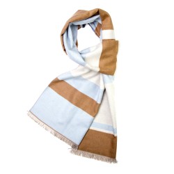 Winterschal Seidenflanell Schal blau braun gestreift 
