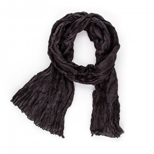 Seidenschal in Knitteroptik Schwarz 180x90cm Crinkle reine Seide