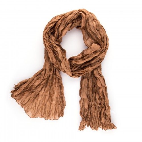 Seidenschal in Knitteroptik Milchkaffee Braun 180x90cm Crinkle 